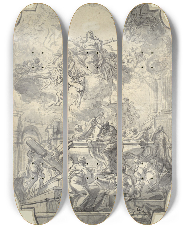 Triptych art skateboard deck of Francesco De Mura The Assumption Of The Virgin by Francesco de Mura (1696-1782)