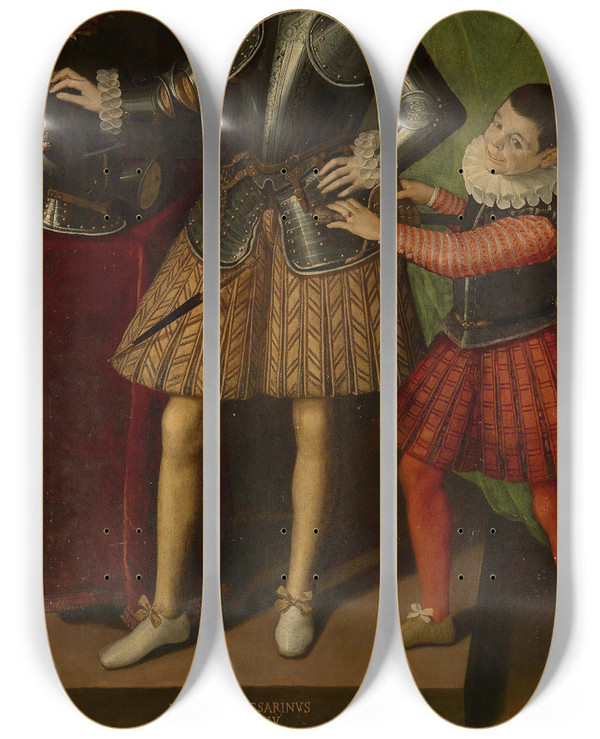 Triptych art skateboard deck of Sofonisba Anguissola Portrait Giuliano Ii Cesarini Aged 14 by Sofonisba Anguissola (1530-1625)