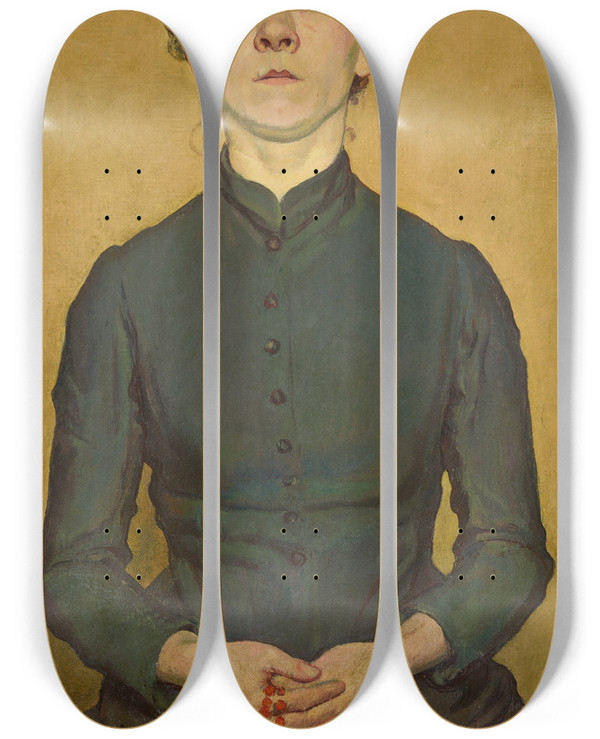 Triptych art skateboard deck of Ernst Wrtenberger Praying Woman by Ernst Wurtenberger (1868-1934)