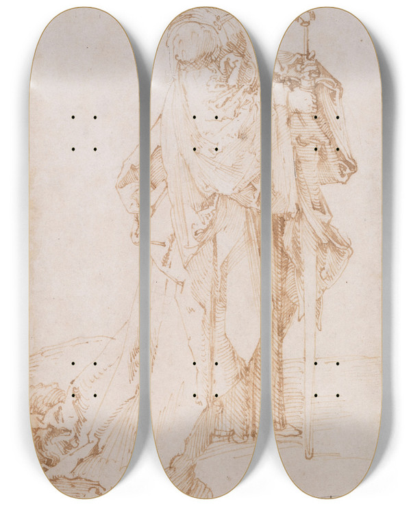 Triptych art skateboard deck of Albrecht Drer Saint Catherine Of Alexandria_1 by Albrecht Durer (1471-1528)