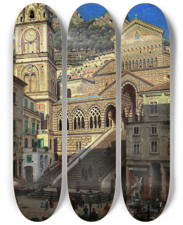 Triptych art skateboard deck of Aleksander Gierymski Amalfi Cathedral by Aleksander Gierymski (1850-1901)