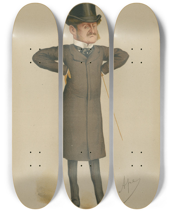Triptych art skateboard deck of Carlo Pellegrini Politicians Our Sir Gearge Sic Sir George Orby Wombwell 24 January 1874 by Carlo Pellegrini (1839-1889)