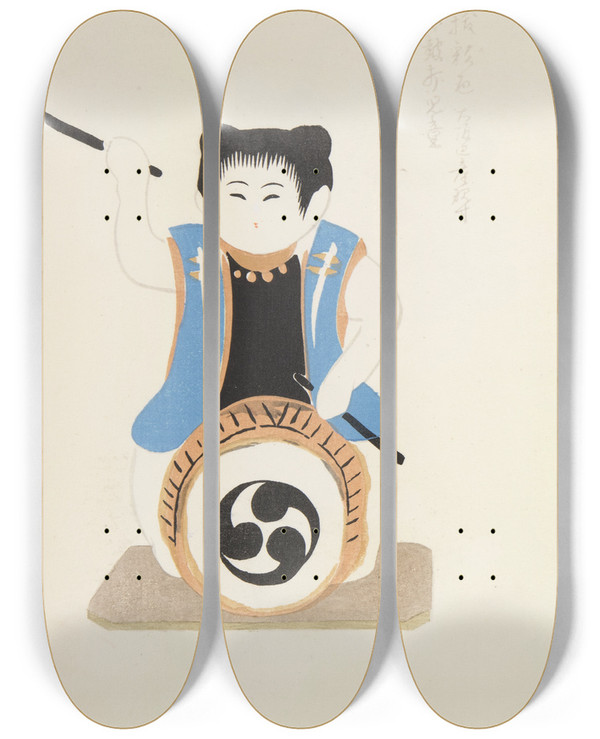 Triptych art skateboard deck of Shimizu Seif Unai No Tomo Pl 242 by Shimizu Seifu (1851-1913)