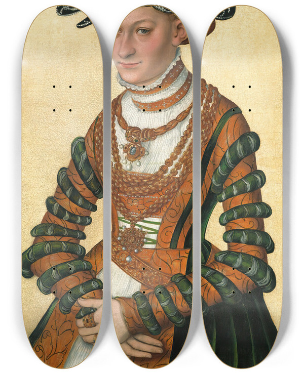Triptych art skateboard deck of Lucas Cranach The Younger Portrait Of A Lady by Lucas Cranach the Younger (1515-1586)