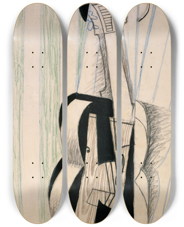 Triptych art skateboard deck of Juan Gris Violin Hanging On A Wall by Juan Gris (1887-1927)