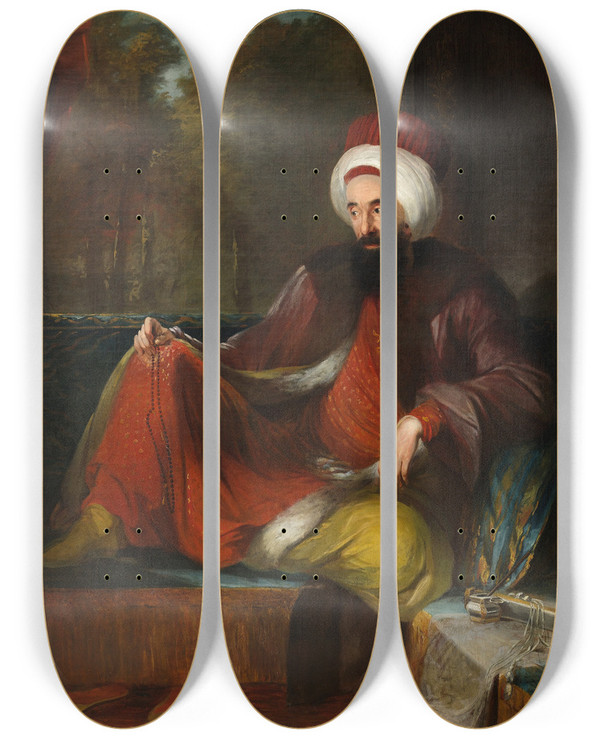 Triptych art skateboard deck of Carl Frederik Von Breda Yusuf Agah Efendi by Carl Frederik Von Breda (1759-1818)