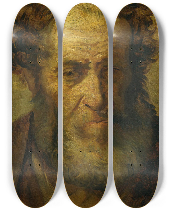 Triptych art skateboard deck of Thodore Gricault Portrait De Vieillard by Theodore Gericault (1791-1824)