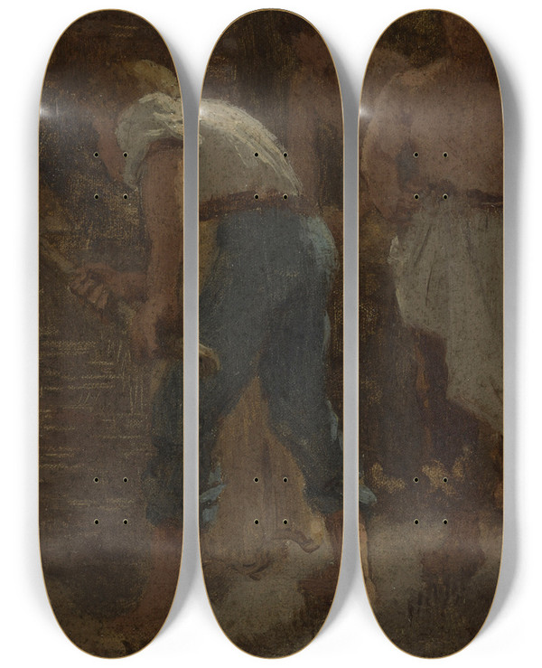 Triptych art skateboard deck of Paul Albert Baudouin Histoire Du Bl La Fabrication Du Pain by Paul Albert Baudouin (1844-1931)