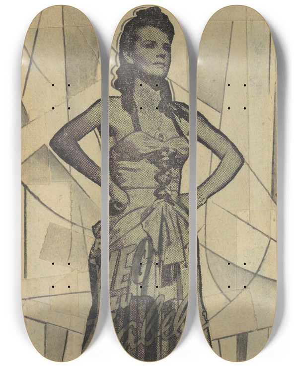Triptych art skateboard deck of Karl Wiener Ohne Titel Collage Aus Die 150 Bltter by Karl Wiener (1901-1949)