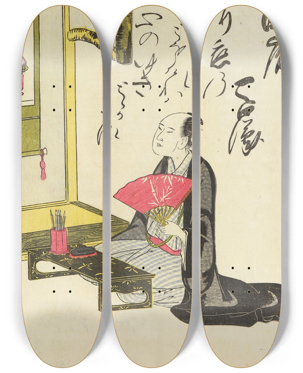 Triptych art skateboard deck of Utagawa Toyohiro A Collection Of Witty Poems On Michinoku Paper Pl08 by Utagawa Toyohiro (1733-1828)