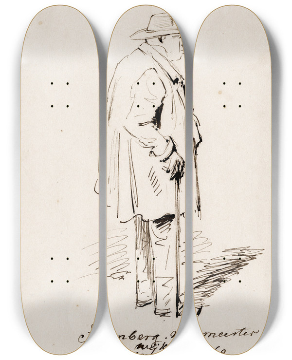Triptych art skateboard deck of Pieter Van Loon Staande Man Van Opzij Gezien Foornberg Wijkmeester by Pieter Van Loon (1801-1873)