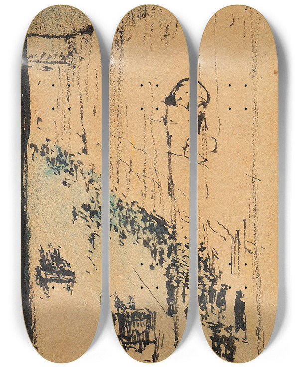 Triptych art skateboard deck of August Macke Strasse In Paris by August Macke (1887-1914)