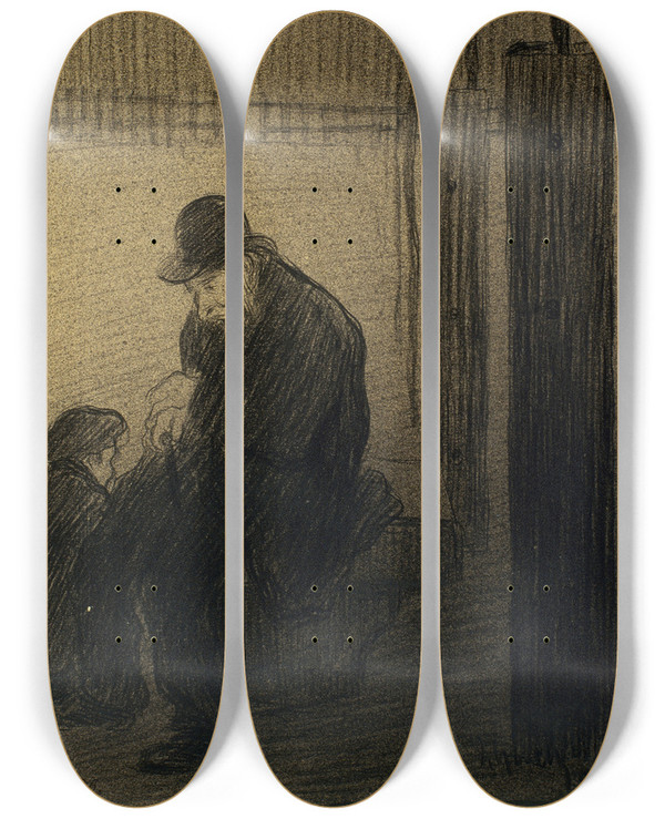 Triptych art skateboard deck of Isidre Nonell The Park In January by Isidre Nonell (1872-1911)