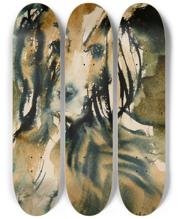 Triptych art skateboard deck of Andrzej Fornelski Dog by Andrzej Fornelski (1922-2008)