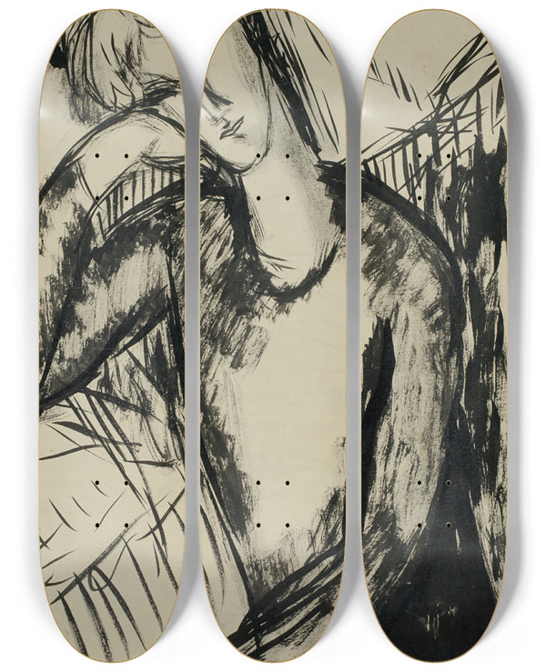 Triptych art skateboard deck of Amedeo Modigliani Portrait Of A Young Woman_1 by Amedeo Modigliani (1884-1920)