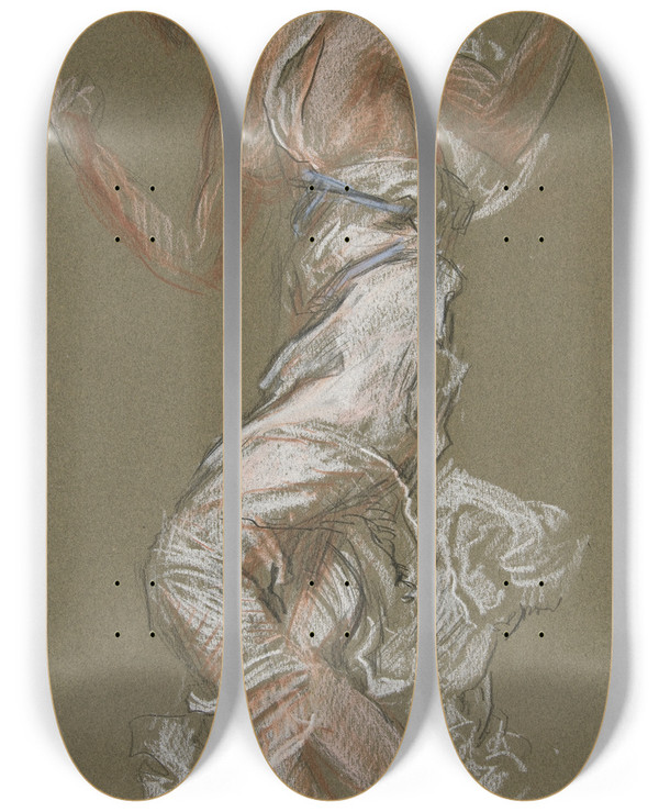 Triptych art skateboard deck of Edwin Austin Abbey Study For Figure Of 1 Pm In The Hours Ceiling At The State Capitol Building In Harrisburgpennsylvania by Edwin Austin Abbey (1852-1911)