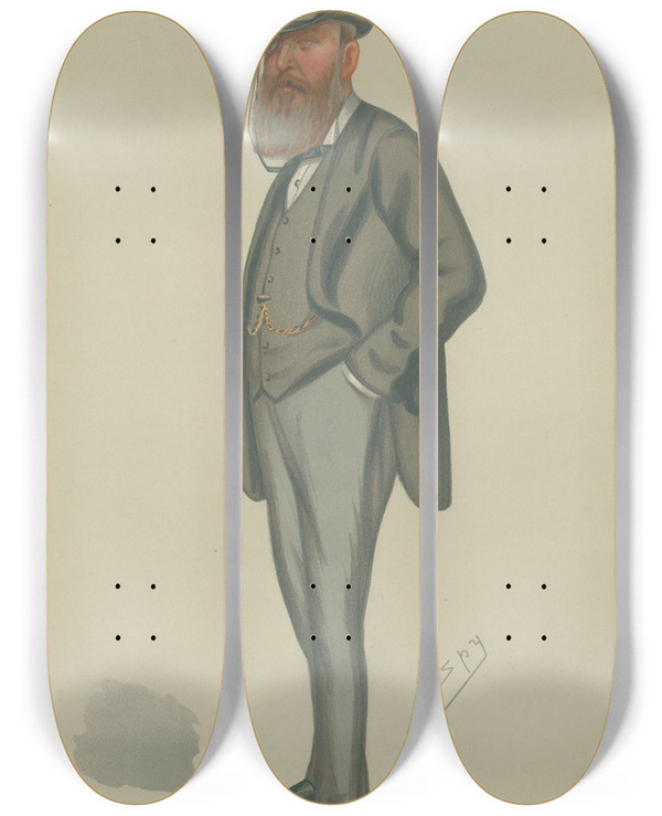 Triptych art skateboard deck of Leslie Matthew Ward Politicians Tory Organization Mr John Eldon Gorst July 31 1880 by Leslie Matthew Ward (1851-1922)