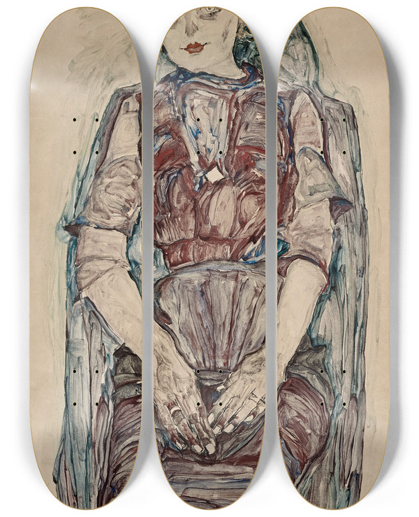 Triptych art skateboard deck of Egon Schiele Sitzende Frau by Egon Schiele (1890-1918)