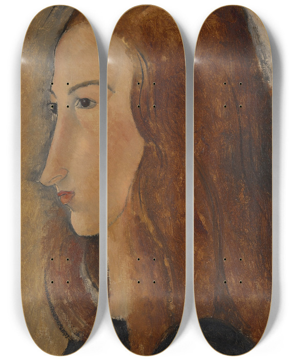 Triptych art skateboard deck of Amedeo Modigliani Portrait Of A Youngwoman by Amedeo Modigliani (1884-1920)