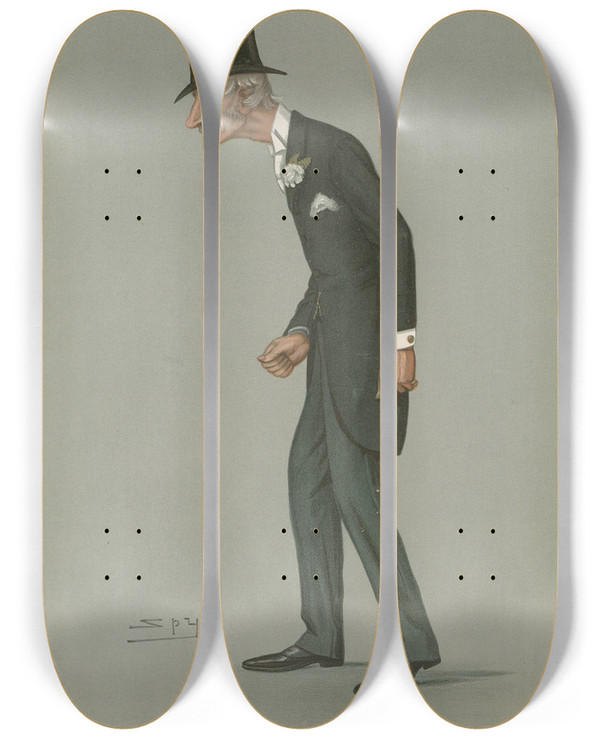 Triptych art skateboard deck of Leslie Matthew Ward Politicians Clapham Mr Percy Melville Thornton 22 March 1900 by Leslie Matthew Ward (1851-1922)