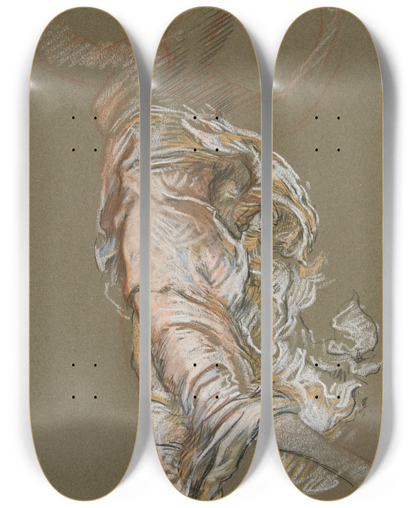 Triptych art skateboard deck of Edwin Austin Abbey Study For Figure Of 8 Am In The Hours Ceiling At The State Capitol Building In Harrisburgpennsylvania by Edwin Austin Abbey (1852-1911)