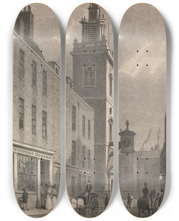 Triptych art skateboard deck of Robert Acon St James Garrick Hill by Robert Acon