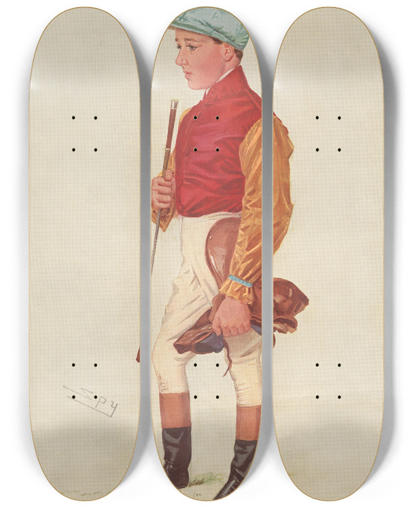 Triptych art skateboard deck of Leslie Matthew Ward Jockeys Frank Wootton by Leslie Matthew Ward (1851-1922)