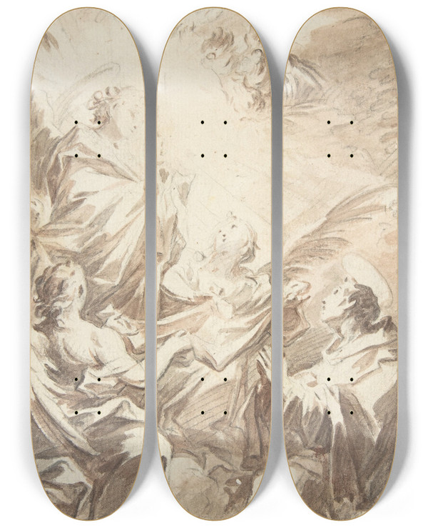 Triptych art skateboard deck of Mariano Salvador Maella St Paschal Baylon Adorning The Blessed Sacrament by Mariano Salvador Maella (1739-1819)