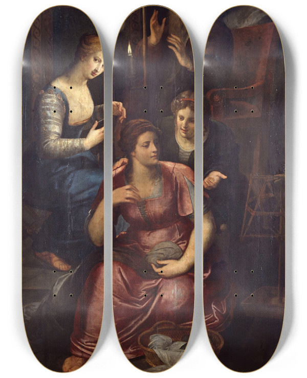 Triptych art skateboard deck of Otto Van Veen The Charity Of Saint Nicholas Of Myra by Otto van Veen (1556-1629)