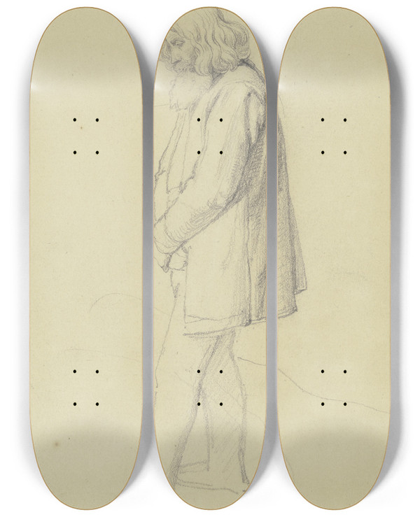 Triptych art skateboard deck of Jakob Becker Old Man by Jakob Becker (1810-1872)