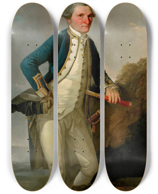Triptych art skateboard deck of John Webber Portrait Of Captain James Cook by John Webber (1751-1793)