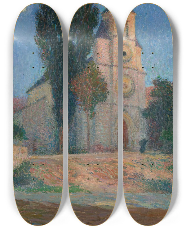 Triptych art skateboard deck of Henri Martin Lever De Lune Derrire Lglise De La Bastideduvert by Henri Martin (1860-1943)