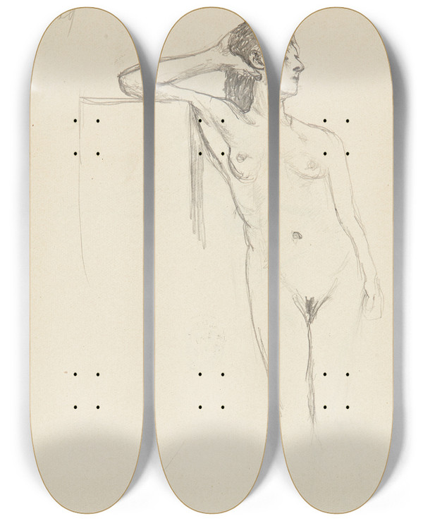 Triptych art skateboard deck of Adolf Sternschuss Akt Stojcej Kobiety_3 by Adolf Sternschuss (1873-1915)