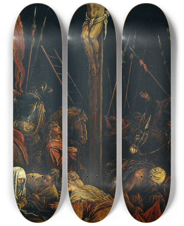 Triptych art skateboard deck of Jacopo Bassano Calvary by Jacopo Bassano (1510-1592)