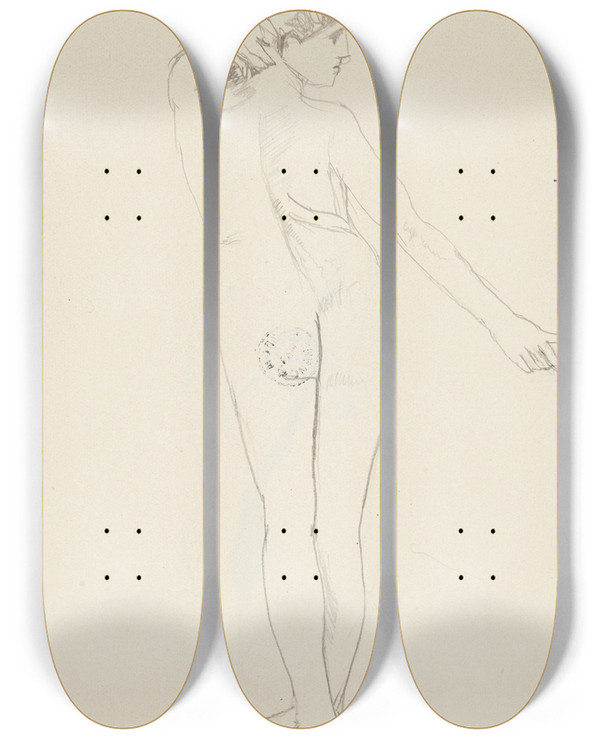 Triptych art skateboard deck of Adolf Sternschuss Akt Stojcej Tyem Kobiety_2 by Adolf Sternschuss (1873-1915)