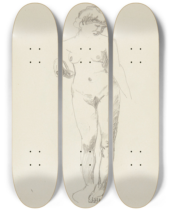 Triptych art skateboard deck of Adolf Sternschuss Akt Stojcej Kobiety_1 by Adolf Sternschuss (1873-1915)