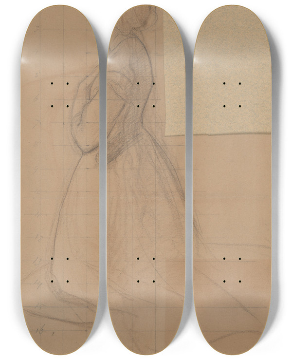 Triptych art skateboard deck of Jzef Simmler Sketch Of The Queen Figure For The Painting Queen Jadwigas Oath_2 by Jozef Simmler (1823-1868)
