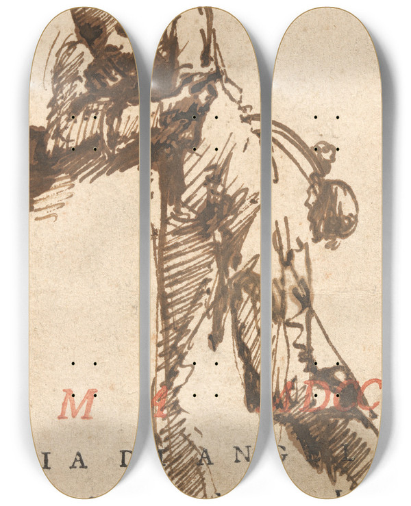 Triptych art skateboard deck of Giovanni Battista Piranesi A Man Leaning On A Structure by Giovanni Battista Piranesi (1720-1778)