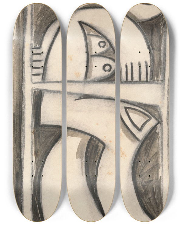 Triptych art skateboard deck of Henri Gaudierbrzeska Standing Female Figure by Henri Gaudier-Brzeska (1891-1915)