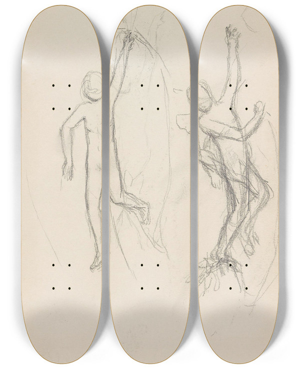 Triptych art skateboard deck of Signe Scheel Menneskefigurer by Signe Scheel (1860-1942)