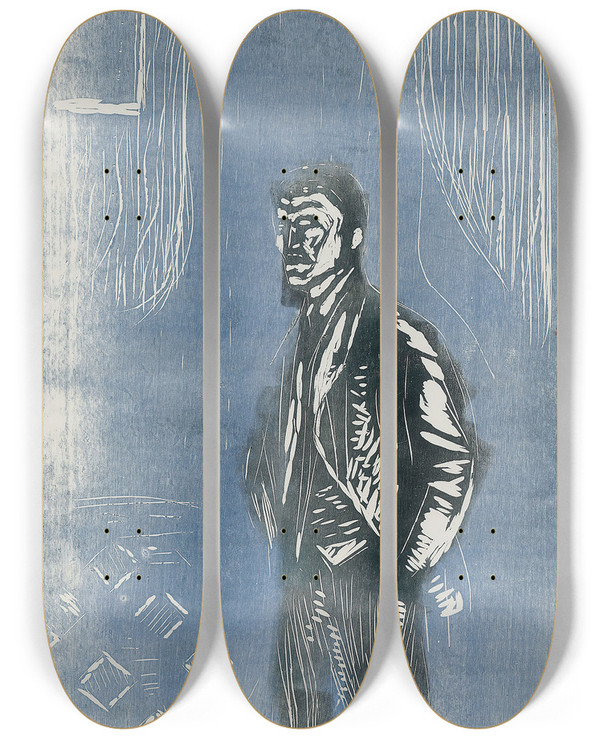 Triptych art skateboard deck of Edvard Munch Selfportrait In Moonlight by Edvard Munch (1863-1944)