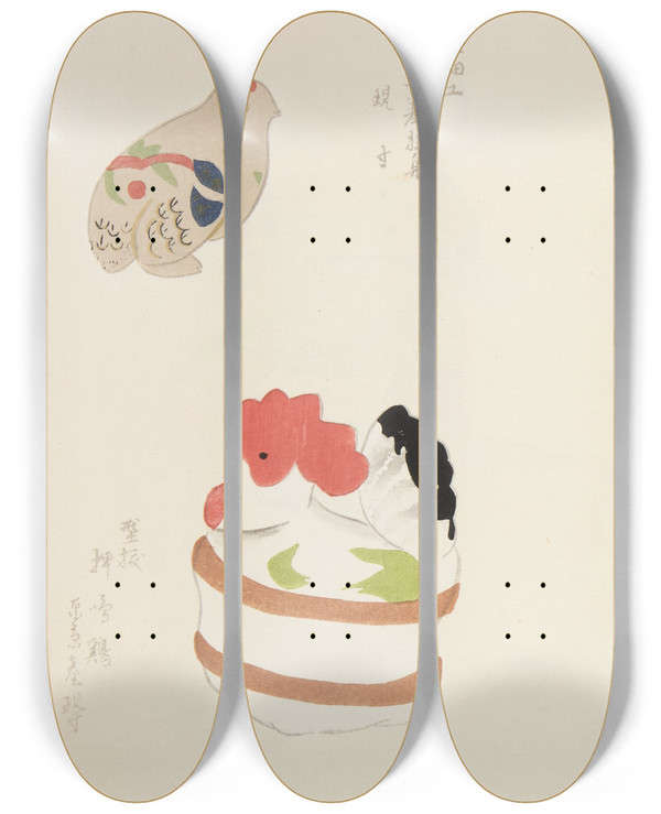 Triptych art skateboard deck of Shimizu Seif Unai No Tomo Pl 244 by Shimizu Seifu (1851-1913)