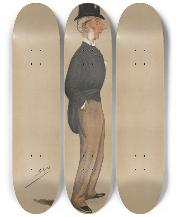 Triptych art skateboard deck of Leslie Matthew Ward Legal Wokingham Sir George Russell March 2 1889 by Leslie Matthew Ward (1851-1922)