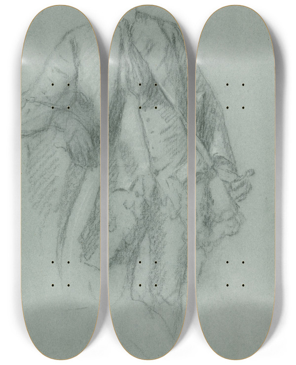 Triptych art skateboard deck of Allan Ramsay Study For The Portrait Of William Guise by Allan Ramsay (1713-1784)
