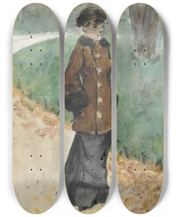 Triptych art skateboard deck of Jeanlouis Forain Womanwalking by Jean Louis Forain (1852-1931)