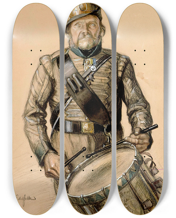 Triptych art skateboard deck of Albert Edelfelt Rumpali Nord Vnrikki Stoolin Tarinain Kuvitusta by Albert Edelfelt (1854-1905)