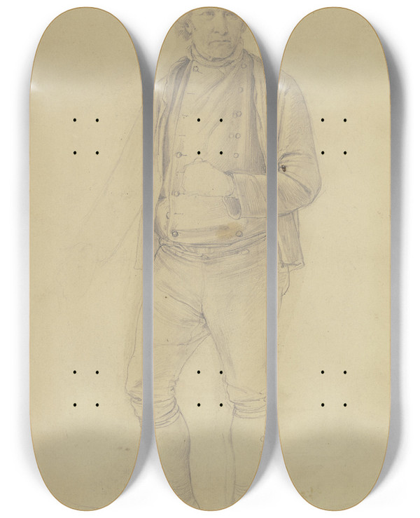 Triptych art skateboard deck of Jakob Becker Stehender Bauer Mit Zipfelmtze by Jakob Becker (1810-1872)
