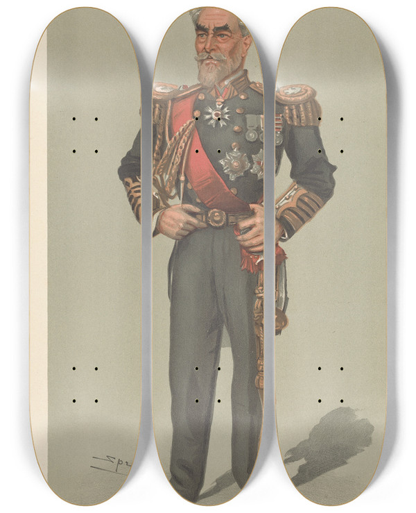 Triptych art skateboard deck of Leslie Matthew Ward Military And Navy An Admiral Of The Fleet The Earl Of Clanwilliam January 22 1903 by Leslie Matthew Ward (1851-1922)