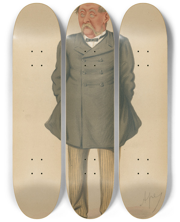 Triptych art skateboard deck of Carlo Pellegrini Politicians Bombay The Rt Hon Sir William Robert Seymour Vessey Fitzgerald May 2 1874 by Carlo Pellegrini (1839-1889)