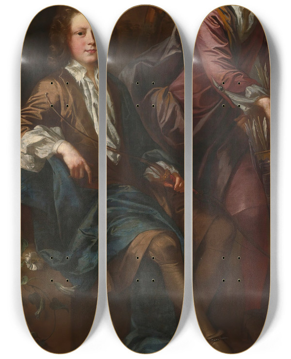 Triptych art skateboard deck of John Closterman Portrait Of Thomas And George Dashwood by John Closterman (1660-1711)